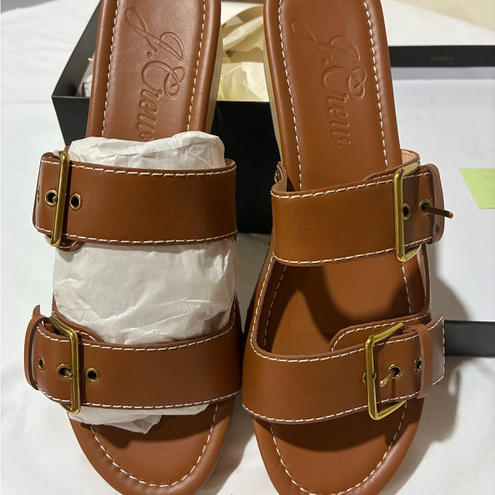 J. Crew Tan Leather Buckle Sandals